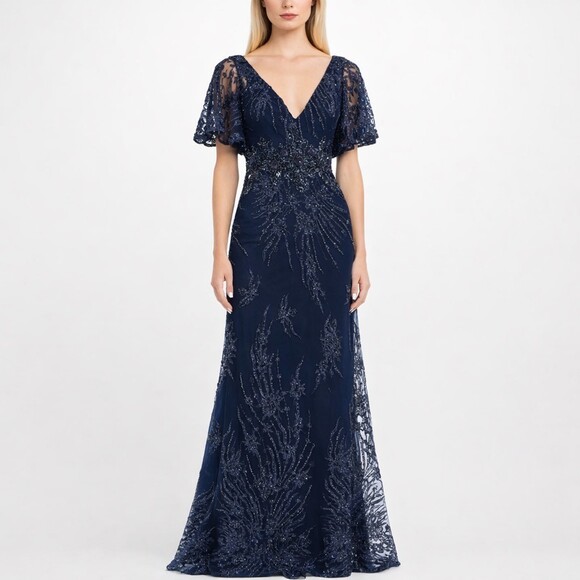 Mac Duggal Dress Gown 18 Embellished Illusion Flutter Sleeve A-Line 20301 NWT - Picture 15 of 15